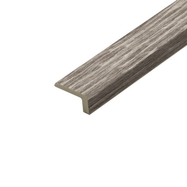 A detailed view of the Fulham Grey L-Shape Profile, showcasing a light grey finish with smooth, clean lines. The L-shaped design is perfect for protecting stair edges or corners, offering a minimalist and contemporary aesthetic.