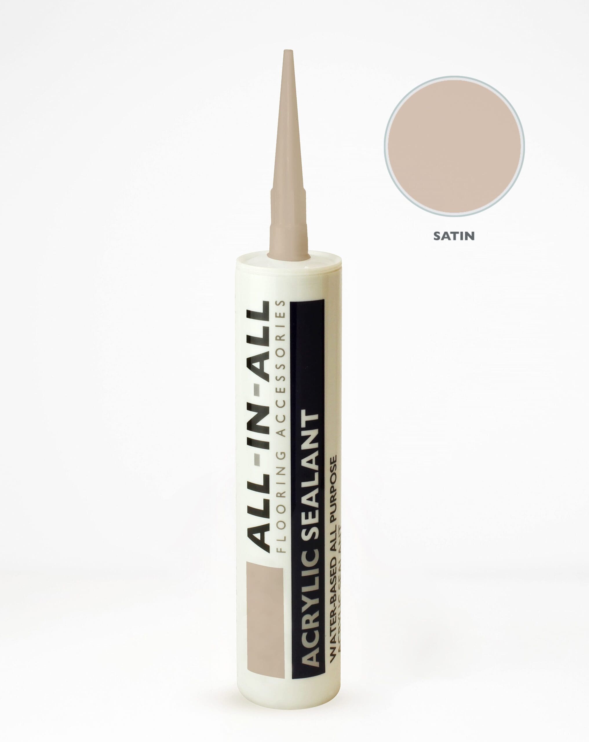 AIA sealant colour swatches displaying the satin shade, a soft, neutral tone ideal for various flooring styles. The image highlights the smooth, even texture of the sealant.